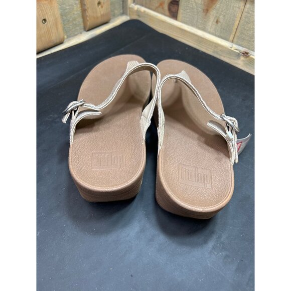 FitFlop Womens Size 8 Snake-Print Tan Leather Thong Sandals NWT Gold - Picture 4 of 8